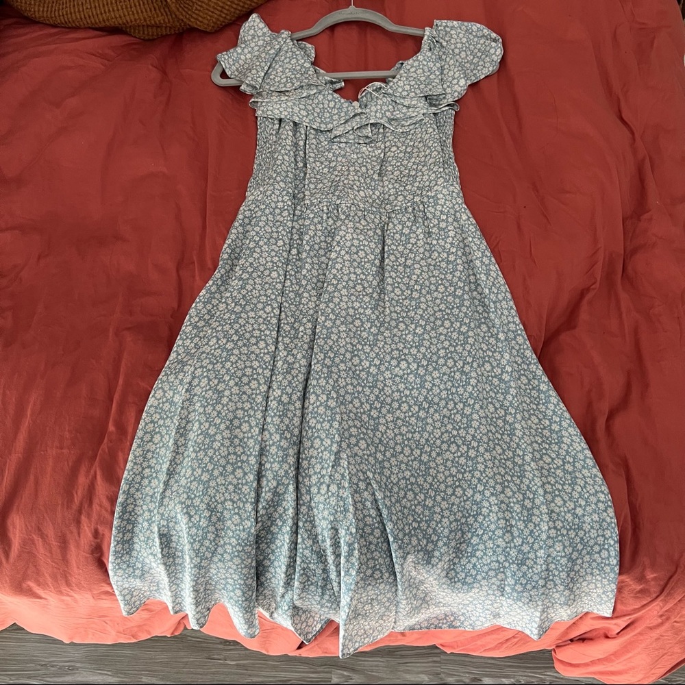 BNWOT Rebecca Taylor Blue Floral Crepe de Chine Silk Ruffle Dress